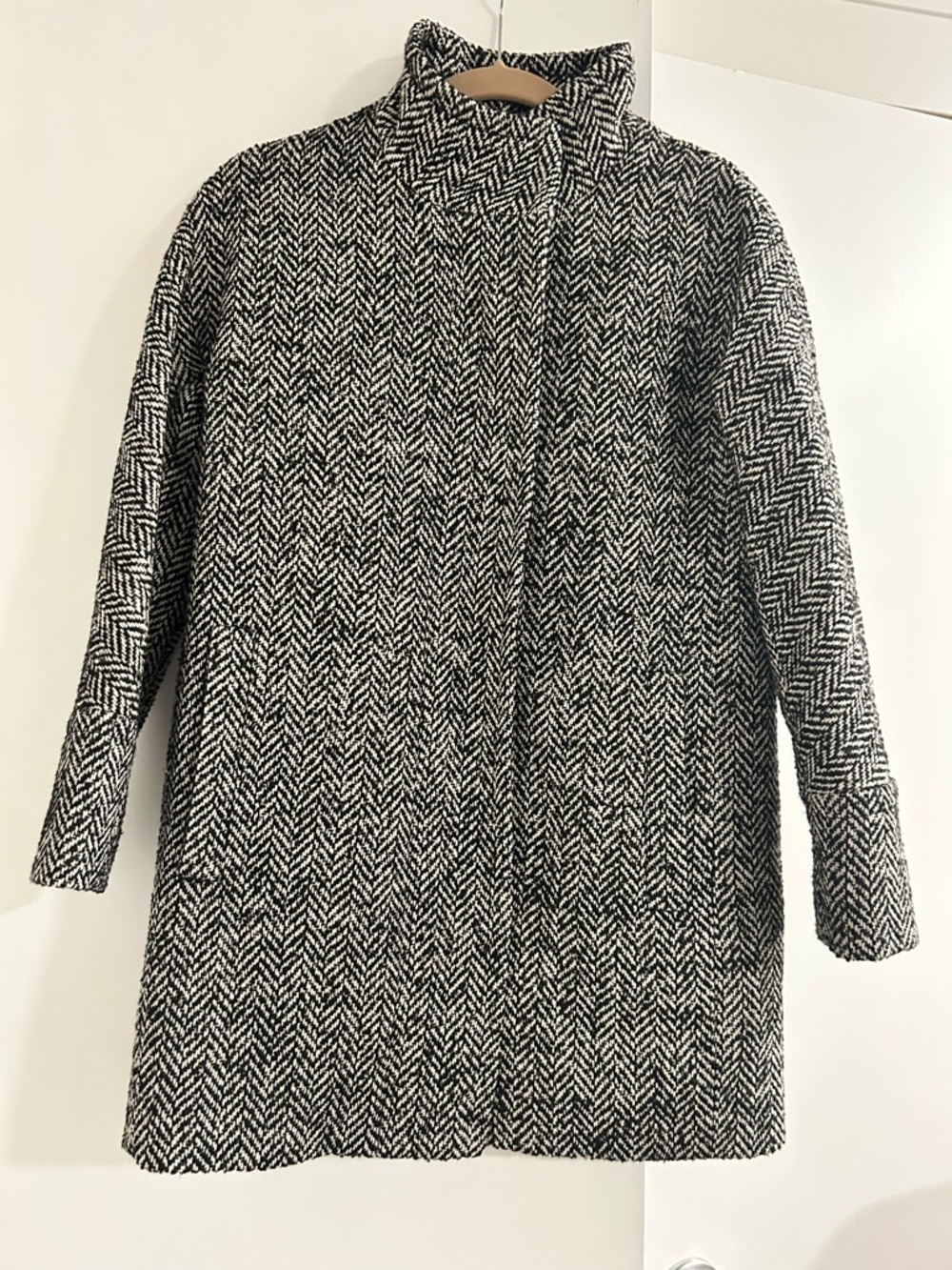 J Crew Black & White Herringbone Wool-Blend Coat
